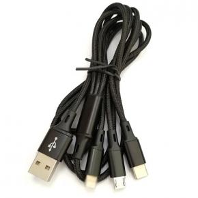 Nylon braided Aluminum shell 3 In 1 USB charge cable（USB male to Micro usb/Type-C USB/Lightning）